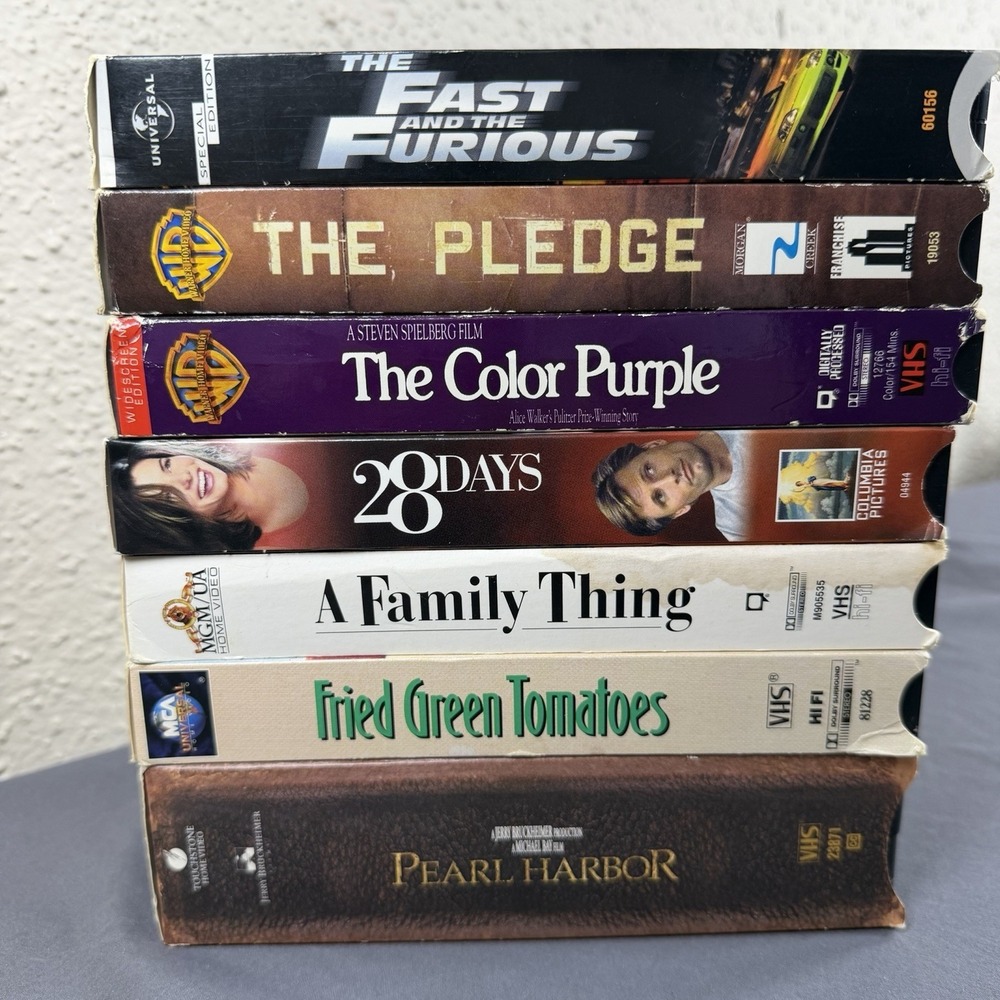 Vintage Drama VHS Lot 7 Movies Fast Furious Color Purple Pearl Harbor 28‎ Days